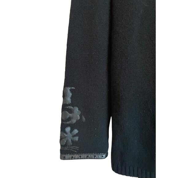 Bogner Sweater Womens S Turtleneck Virgin Wool Lamb Leather Applique Old Money - Picture 6 of 13